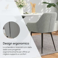 HOMCOM Set 2 Sedie da Pranzo Nordiche Imbottite con Braccioli Ricurvi in Tessuto Effetto Velluto, 54x57x80 cm, Grigio Scuro(m-7)