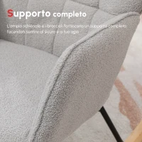 HOMCOM Poltrona a Dondolo Imbottita in Legno e Acciaio con Rivestimento Bouclé, 71x98x101 cm, Grigio(m-5)