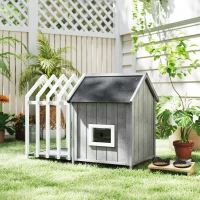 PawHut Niche pour chien extérieur en bois maison chien extérieur avec terrasse, porte à lamelles, 106 x 62,5 x 80,5 cm, gris(m-9)