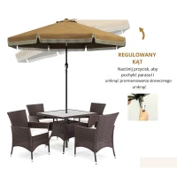 Outsunny Parasol z Ozdobnymi Frędzlami, Ø265 cm, Nachylany, Dwuczęściowy Metalowy Maszt, Wentylacja, Khaki/Czarny(m-4)