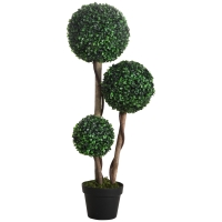 HOMCOM Decorative Artificial Trees Boxwood Ball Topiary Trees in Pot, UV-Cut Fake Plants for Home Indoor Outdoor Decor, 90 cm, Dark Green