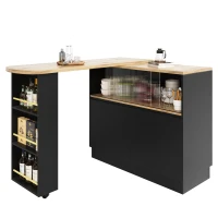 360° Swivelling Dining Bar Cabinet with Sliding Glass Doors, Open Shelves, Rotating Bar Table for Dining Room, 90L x 120W x 100H cm, Black(m-11)