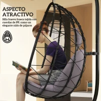 Outsunny Silla Colgante Huevo con Soporte con Cesta Plegable Cojín y Reposacabezas para Interior y Exterior Carga 120 kg Gris(m-6)