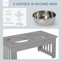 PawHut Ciotole Rialzate per Cani Taglia Piccola, Supporto in MDF con 2 Ciotole in Acciaio, Grigio(m-5)