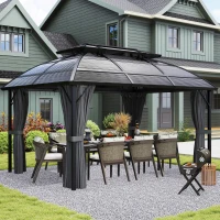 Outsunny 4 x 3m Aluminium Frame Hard Gazebo, with Accessories - Black(m-2)