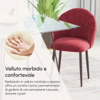 HOMCOM Set 2 Sedie Sala da Pranzo Imbottite con Design Nordico ed Ergonomico, Sedie da Cucina e soggiorno in Metallo e Velluto Rosso Scuro, 52x54x79 cm(m-7)