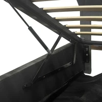 Modern Upholstered Double Bed with Hydraulic Storage, LED Headboard, Charging Station, USB and Type-C Ports, 206L x 137W x 110H cm, Grey(m-10)