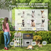 PawHut Niche pour chien extérieur en bois maison chien extérieur avec terrasse, porte à lamelles, 106 x 62,5 x 80,5 cm, gris(m-7)
