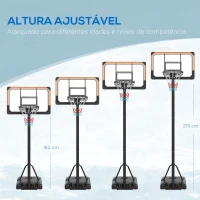 SPORTNOW Tabela de Basquetebol de Exterior com Altura Ajustável 235-264 cm Suporte para Bola Rodas e Base Recarregável Preto(m-5)
