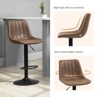 HOMCOM Adjustable Bar Stools Set of 2 Counter Height Barstools Dining Chairs 360° Swivel with Footrest for Home Pub, Brown(m-4)