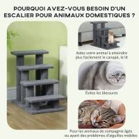 PawHut Escalier pour animaux de compagnie avec 4 marches revêtement effet laine bouclée 61 x 41 x 60 cm gris(m-5)