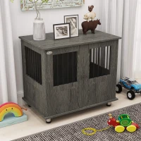 PawHut Cage pour chiens, Niche pour chiens, Maison pour chiens avec serrure, Porte magnétique, Maison pour chiens avec fenêtre, pour chiens de grande taille, 85 x 55 x 75 cm, Gris(m-4)