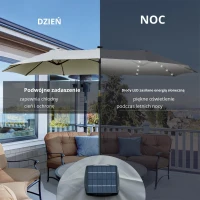 Outsunny Parasol z Oświetleniem LED Solar 4,5m, Podwójny Parasol Ogrodowy, Markiz, Tarasowy Okrągły Jasnoszary+Czarny(m-4)