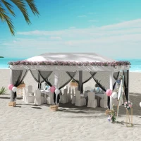 Outsunny Tonnelle Barnum Pliant Pop-up 6 x 3 m moustiquaires amovibles + Sac de Transport Crème Noir(m-8)