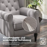 HOMCOM Ohrensessel Sessel mit Tufting, hoher Rückenlehne, Gepolstert Loungesessel mit abgerundeten Armlehnen, Holzbeine, für Schlafzimmer, Wohnzimmer, bis 160 kg, Grau(m-6)