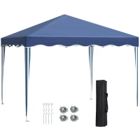 Outsunny 3x3(m) Pop Up Gazebo, Foldable Party Tent with Wave Edge and Carry Bag, Height Adjustable Festival Camping Canopy for Garden Outdoor, Blue(m-1)