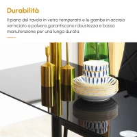 HOMCOM Set Tavolo da Pranzo con 4 Sedie, Piano in Vetro e Sedie Imbottite in Finta Pelle, Nero(m-8)