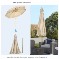Parasol Outsunny z frędzlami, nachylany, z korbką, stal+poliester, khaki, Ø264 x 240 cm(m-8)
