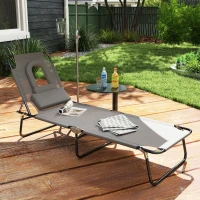 Outsunny Folding Sun Lounger Reclining Chair w/ Pillow Reading Hole Garden Beach(m-2)