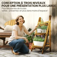 Outsunny Étagère à fleurs support plantes intérieur supports de pots porte plante 3 niveaux pliable bois de sapin 40 x 37 x 93 cm charge max. 40 kg pour intérieur, cour, terrasse, balcon(m-4)