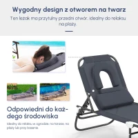 Outsunny leżak do opalania leżak ogrodowy leżak relaksacyjny poduszka z okienkiem do czytania składany szary(m-4)