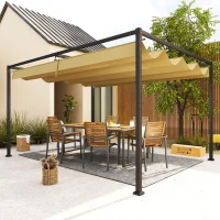 Outsunny 4 x 3(m) Metal Pergola with Retractable Roof, Garden Gazebo Canopy Shelter for Outdoor, Patio, Khaki(m-10)