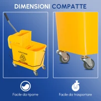HOMCOM Carrello Secchio con Separatore Acqua e Strizzatore Rimovibile in PP, Giallo, 63 x 27 x 67cm(m-4)