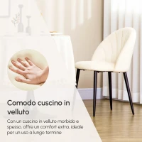 HOMCOM Set 2 Sedie da Salotto e Sala da Pranzo Imbottite, in Metallo e Tessuto Effetto Velluto Beige, 52x54x79 cm(m-7)