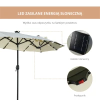 Outsunny Podwójny parasol, parasol tarasowy, nachylny, z panelem słonecznym, 35 diod LED, stal, beżowy, 2,95 x 1,50 x 2,19 m(m-4)
