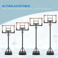 SPORTNOW Canasta de Baloncesto de Exterior con Altura Ajustable 182-213 cm Ruedas Base Rellenable Negro(m-5)