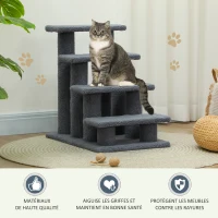 PawHut Escalier pour animaux de compagnie avec 4 marches revêtement effet laine bouclée 61 x 41 x 60 cm gris(m-6)