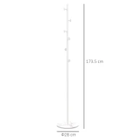 HOMCOM Cuier Vertical Autoportant cu 6 Cârlige în Formă de Disc și Bază din Ardezie, Ø32x171 cm, Alb(m-3)
