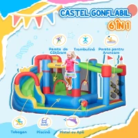 Outsunny Castelul gonflabil pentru copii 5 in 1 , cu sac de transport pentru pompa,pentru copii de 3-8 ani, 3,9 x 3 x 2 m(m-4)