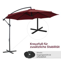 Outsunny Versatz-Sonnenschirm neigbar mit Kurbel und Ständer aus Stahl Ø 3 x 2,5H m weinrot(m-4)