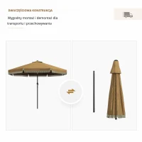 Outsunny Parasol z Ozdobnymi Frędzlami, Ø265 cm, Nachylany, Dwuczęściowy Metalowy Maszt, Wentylacja, Khaki/Czarny(m-8)