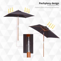 Outsunny Parasol zginany, parasol ogrodowy, parasol plażowy, 3-stopniowa regulacja, drewno jodłowe + poliester, ciemnoszary, 200 x 150 x 230 cm(m-4)