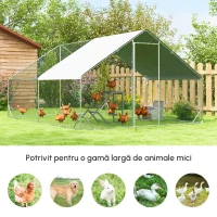 PawHut Coteț de Găini cu Cadru Zincat și Plasă Hexagonală, Țarc cu Acoperiș Impermeabil pentru Găini, Rațe și Iepuri, 3x4x2 m(m-4)
