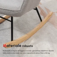 HOMCOM Poltrona a Dondolo Imbottita in Legno e Acciaio con Rivestimento Bouclé, 71x98x101 cm, Grigio(m-6)