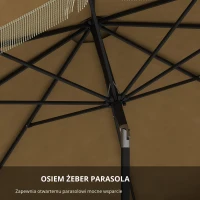 Outsunny Parasol z Ozdobnymi Frędzlami, Ø265 cm, Nachylany, Dwuczęściowy Metalowy Maszt, Wentylacja, Khaki/Czarny(m-7)