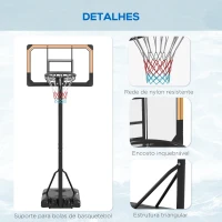 SPORTNOW Tabela de Basquetebol de Exterior com Altura Ajustável 235-264 cm Suporte para Bola Rodas e Base Recarregável Preto(m-8)