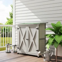 Outsunny Abri de Jardin Armoire de Jardin Remise pour Outils sur Pied 2 étagères 2 Portes Toit bitumé étanche Gris(m-9)