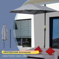 Outsunny 2 x 2 m półokrągły parasol wodoodporny do ogrodu ciemnoszary(m-6)