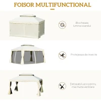 Foisor Outsunny cu Acoperis dublu, Plasa de tantari, Perdele laterale, culoare crema alba 3x4m(m-5)