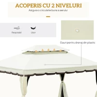 Foisor Outsunny cu Acoperis dublu, Plasa de tantari, Perdele laterale, culoare crema alba 3x4m(m-4)