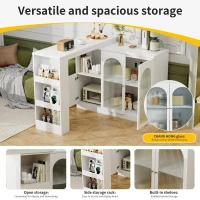 Modern 360° Rotating Bar Table with Glass Door, Metal Handles, Multifunctional Storage Cabinet with Open Shelves, 120L x 120W x 97H cm, White(m-5)