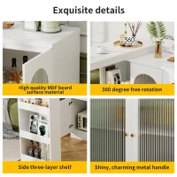 Modern 360° Rotating Bar Table with Glass Door, Metal Handles, Multifunctional Storage Cabinet with Open Shelves, 120L x 120W x 97H cm, White(m-6)