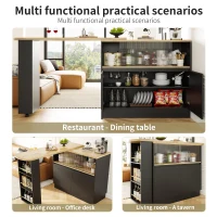 360° Swivelling Dining Bar Cabinet with Sliding Glass Doors, Open Shelves, Rotating Bar Table for Dining Room, 90L x 120W x 100H cm, Black(m-5)