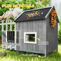 PawHut Niche pour chien extérieur en bois maison chien extérieur avec terrasse, porte à lamelles, 106 x 62,5 x 80,5 cm, gris(m-6)