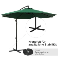 Outsunny Sonnenschirm mit Handkurbel Wetterbeständig 3 m x 3 m x 2,5 m XXL Grün(m-8)