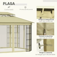 Outsunny Foisor de Gradina 3.65x3 m cu Plasa de tantari si Acoperis pe 2 Nivele din Poliester, Structura din Metal, Negru(m-5)